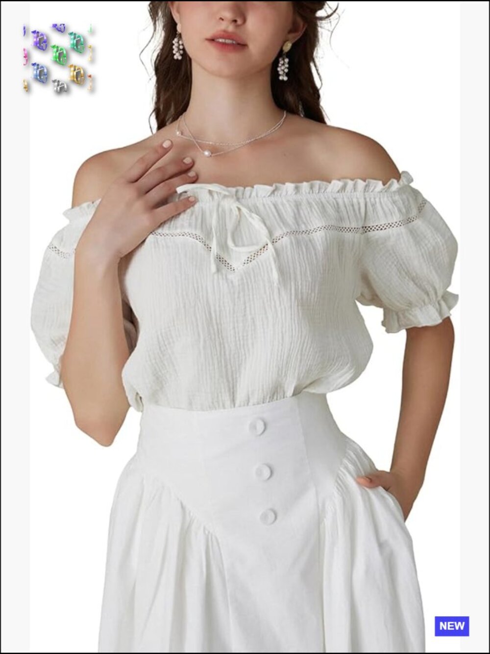 Peasant Blouse Off Shoulder Puff Sleeve Cotton Loose Summer Top